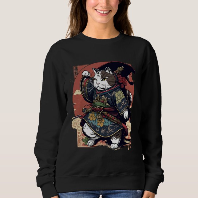 Sudadera Gato Samurái Estético Japón Bushido Gatos (Anverso)