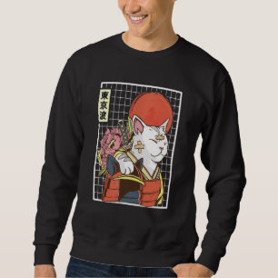 Sudadera Gato Samurái Japonés Estética Japonesa Bandera del