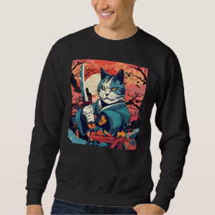 Sudadera Gato Samurái Lindo Tatuaje Japonés Vintage Kabuki