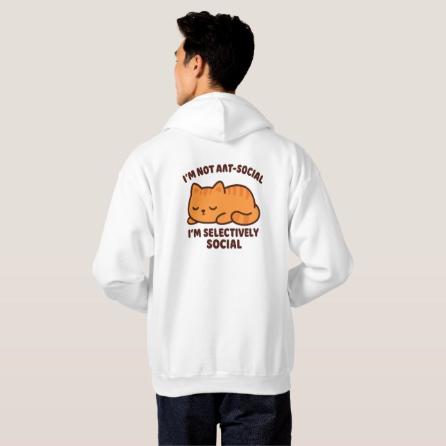 Sudadera Gato Selectivamente Social – Dormilón Kawaii Adora (Reverso completo)