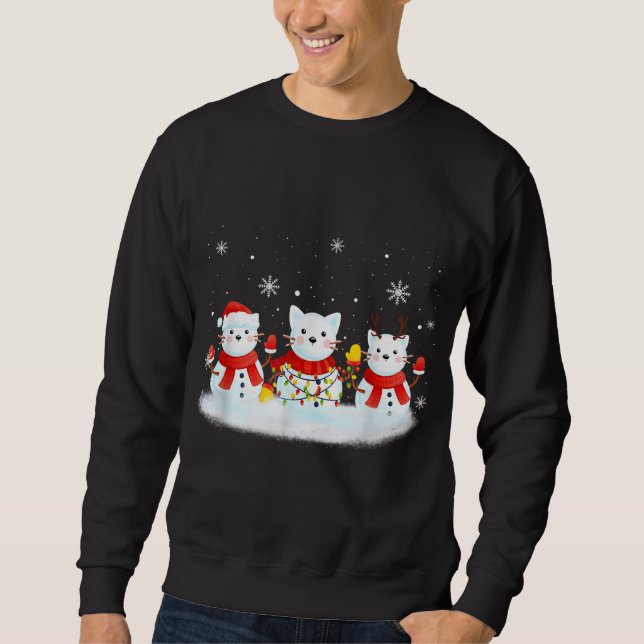 Sudadera Gato Snowman Santa Hat Reindeer Cat Lover Merry Ch (Anverso)
