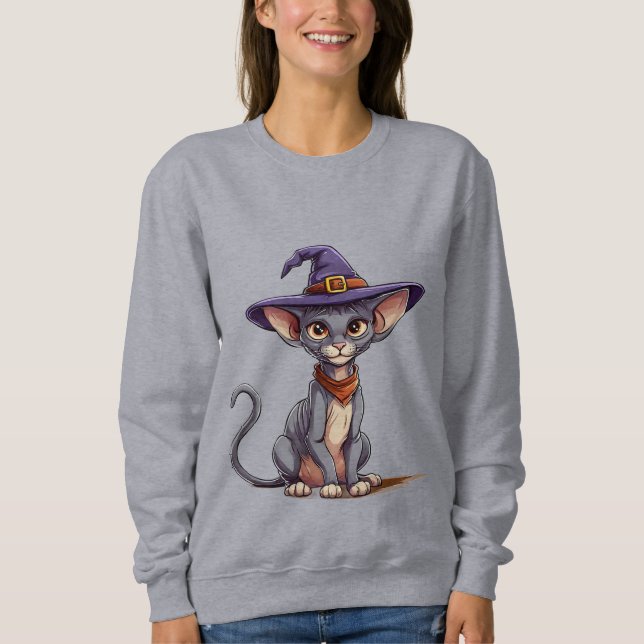 Sudadera Gato Sphynx Adorable con Sombrero de Bruja (Anverso)