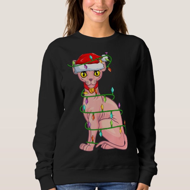 Sudadera Gato Sphynx Gato Gente Enamorado Xmas Santa Hat Ga (Anverso)