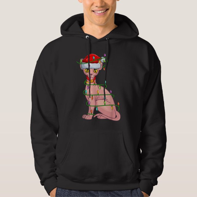 Sudadera Gato Sphynx Gato Gente Enamorado Xmas Santa Hat Ga (Anverso)