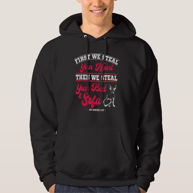 Sudadera Gato Sphynx Sin Pelo Roba Corazón Cama Sofá Dueño  (Anverso)