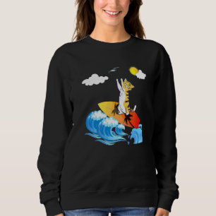 Sudadera Gato Surfiendo En Una Ola Del Océano En La Playa