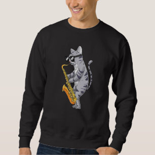 Sudadera Gato tocando saxofón Saxinidad Saxofonista Jazz Sa