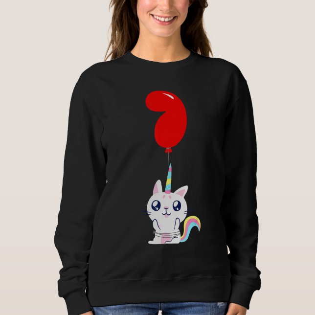 Sudadera Gato unicornio lindo 7 cumpleaños niños globo pera (Anverso)
