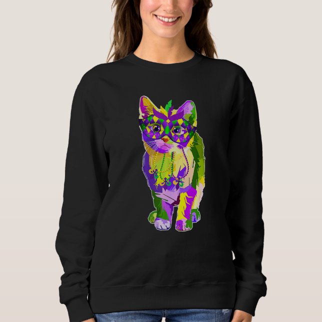 Sudadera Gato usando máscara de carnaval Gato Mardi Gras (Anverso)