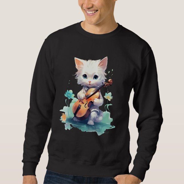 Sudadera Gato Violinista Lindo Violin Músico Tocador de Cue (Anverso)