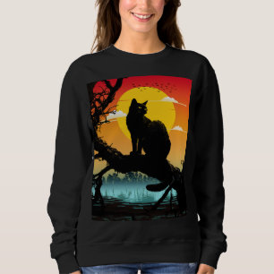 Sudadera Gato y árbol silueta atardecer