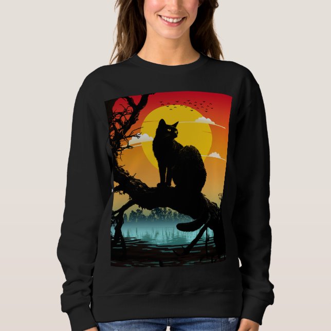 Sudadera Gato y árbol silueta atardecer (Anverso)