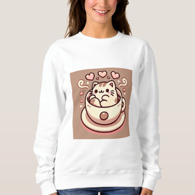Sudadera Gato y café deliciosos kawaii Kitty en la televisi (Anverso)