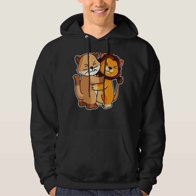 Sudadera Gato Y León Cute Gatito Abrazando Animales Mujeres (Anverso)
