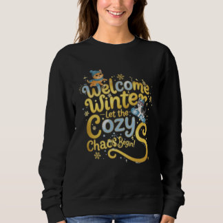 Sudadera Gato y perro lindos de invierno "Bienvenido invier