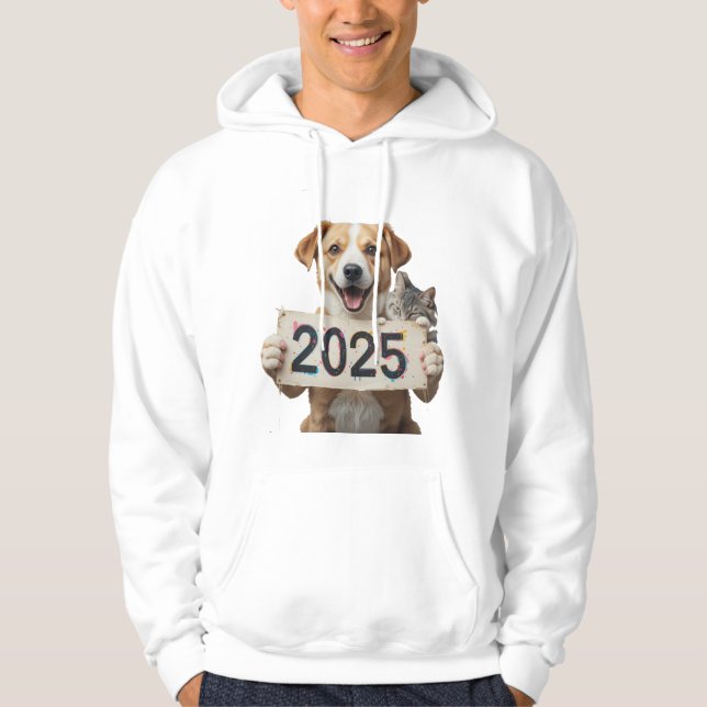 Sudadera Gato y perro sujetando al poster 2025 (Anverso)