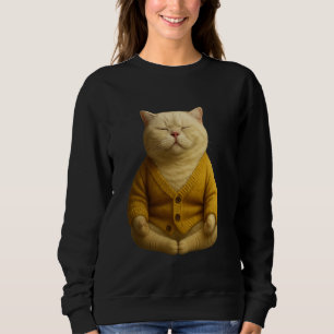 Sudadera Gato Zen en cardigan amarillo tranquilo meditando