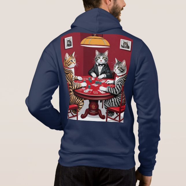 Sudadera Gatos de mesa jugando al póquer (Reverso)