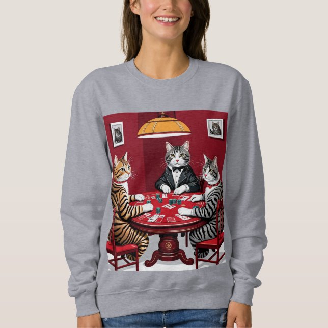 Sudadera Gatos de mesa jugando al póquer (Anverso)
