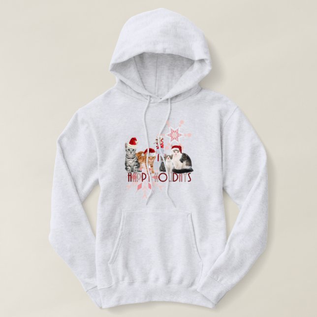Sudadera Gatos de vacaciones | Copo de nieve rojo y rosa (Diseño del anverso)