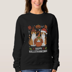 Sudadera Gatos Felices Hallothanksmas Halloween Navidad
