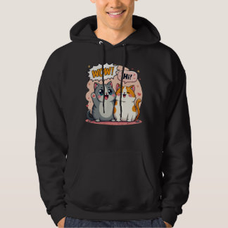 Sudadera Gatos Kawaii Lindos Comic Diciendo Wow y Hola Suda