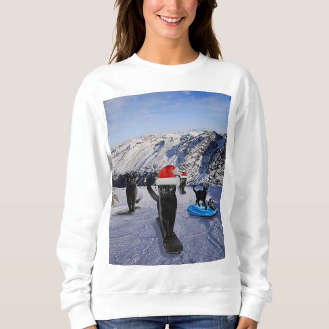 Sudadera Gatos negros en Santa Hats: aventura de snowboard (Anverso)