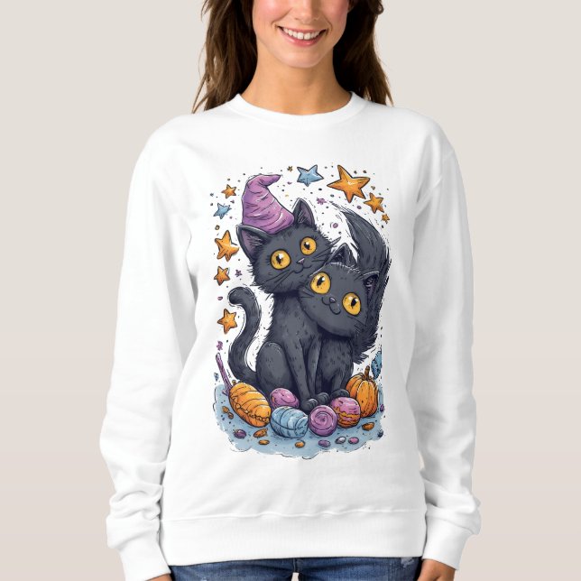 Sudadera Gatos negros HALLOWEEN con dulces y estrellas (Anverso)