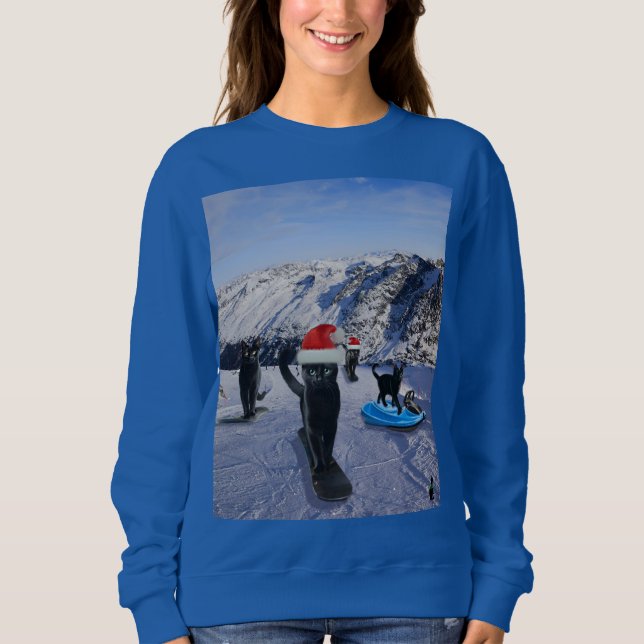 Sudadera Gatos Negros Snowboard Sobre Navidades (Anverso)