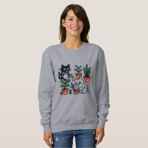 Sudadera Gatos Negros y Blancos Jardinería Plantas