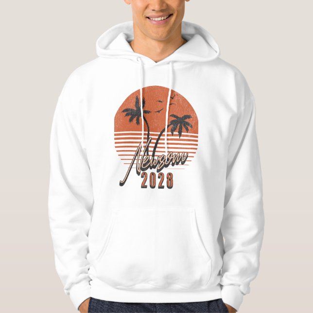 Sudadera Gavin Newsom 2028 Para Presidente Palm Tree Sunset (Anverso)