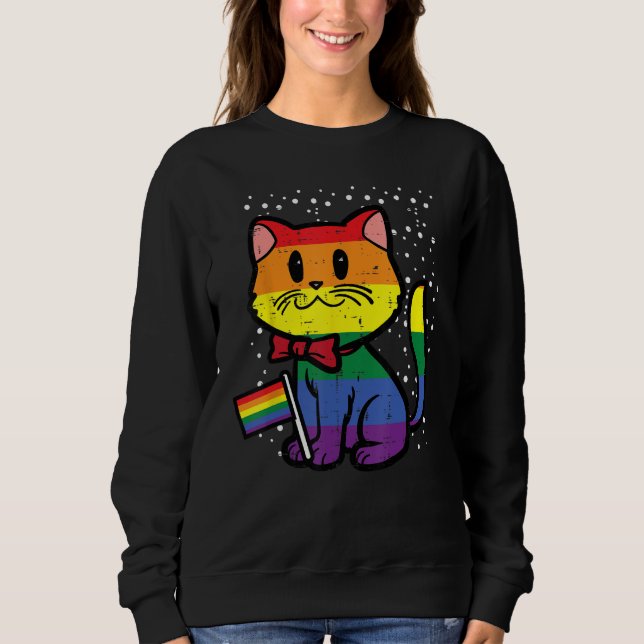 Sudadera Gay Pride Cat Rainbow Flag Cute Lgbt Kitty Girls K (Anverso)