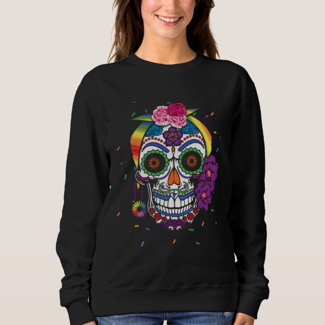 Sudadera Gay Rainbow El Dia De Los Muertos LGBTQ LGBT Pride (Anverso)