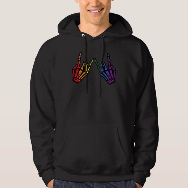 Sudadera Gay Rocker Skeleton Hands Rainbow Pride Lgbt Rock  (Anverso)