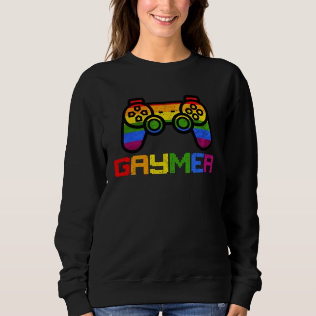 Sudadera Gaymer Gamer Gay Pride LGBT  Lesbian Rainbow Flag (Anverso)