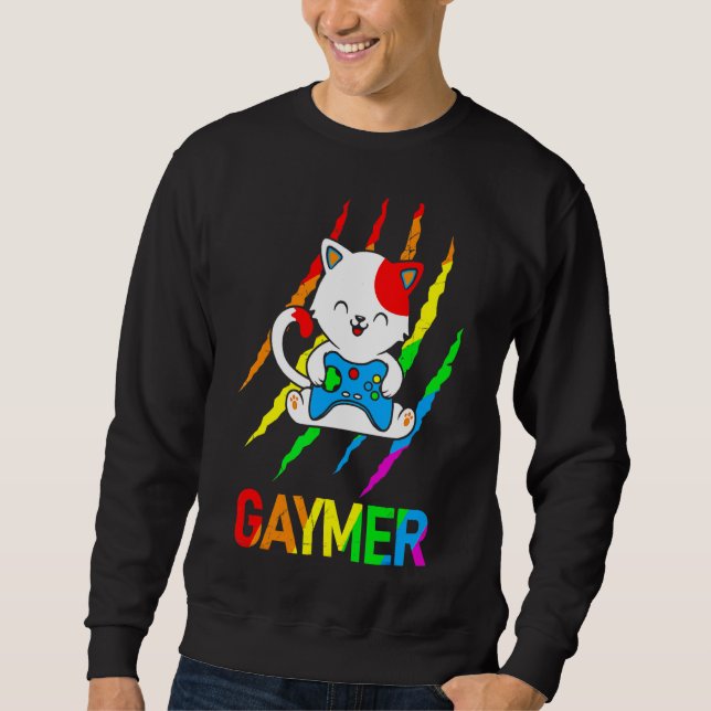 Sudadera Gaymer Lgbt Cat Orgullo Videojuego Arcoiris (Anverso)