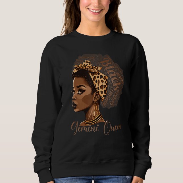 Sudadera Gemini Queen Leopard Afro Melanin Zodiac Horoscope (Anverso)