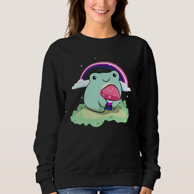 Sudadera Gender Fluid Pride Flag Cute Frog Mushroom Subtle  (Anverso)