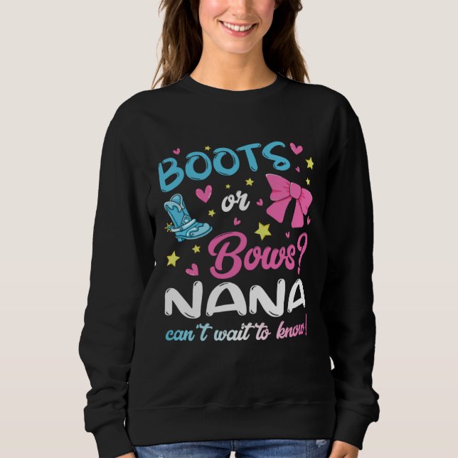 Sudadera Gender Reveal Boots or Bows Nana Matching Baby Par (Anverso)