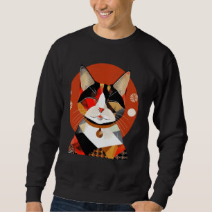 Sudadera Geometría del atardecer Gato de arte japonés Gato