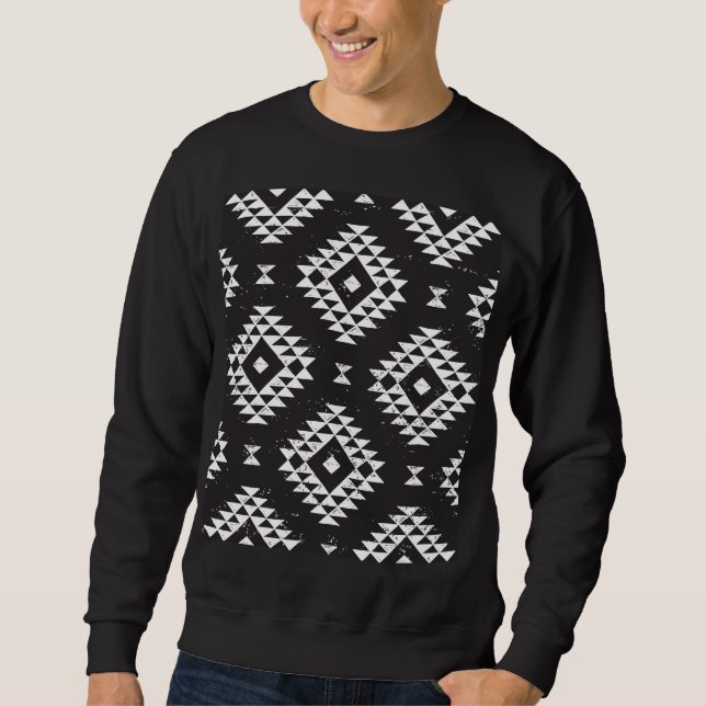 Sudadera Geométrica Navajo: Tribal Blanco Negro. (Anverso)