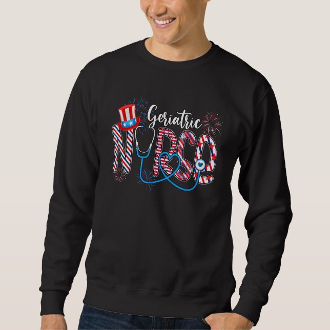 Sudadera Geriatric Nurse 4th of July Love Heart Stethoscope (Anverso)
