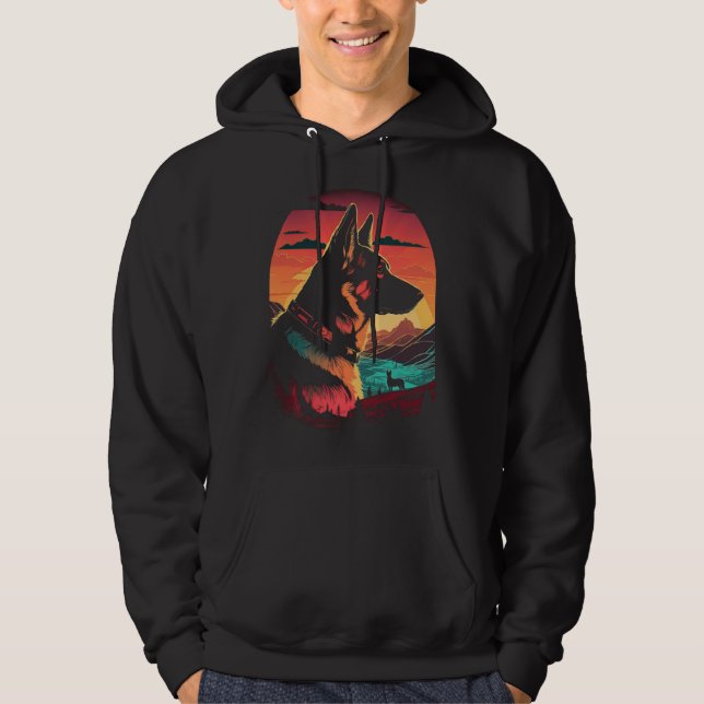 Sudadera German Shepherd 80s Sunset Vintage Retro Style (Anverso)