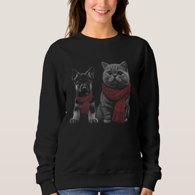 Sudadera German Shepherd Dog British Shorthair Cat Wearing  (Anverso)
