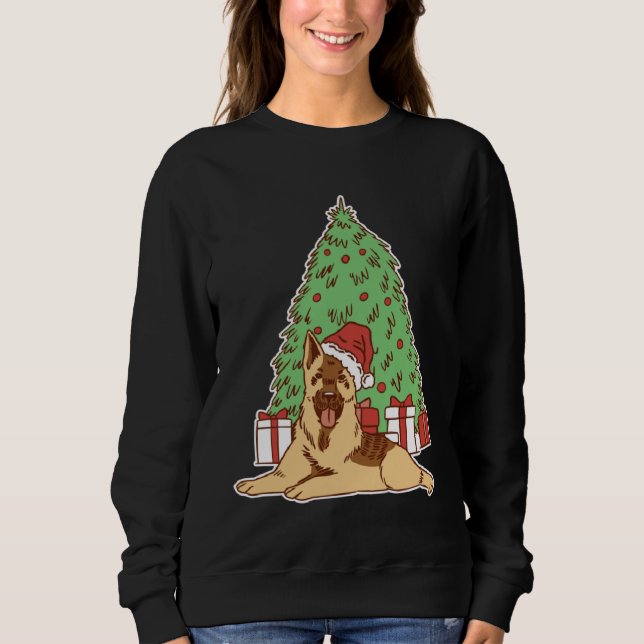 Sudadera German Shepherd Dog with Christmas Tree and (Anverso)