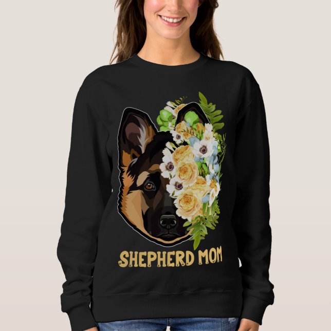 Sudadera German Shepherd Mom Flowers Apparel Shepherd Mama  (Anverso)