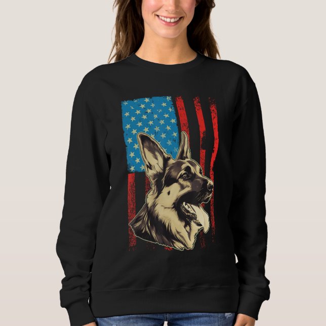 Sudadera German Shepherd USA American Flag 4th of July Grun (Anverso)