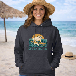 Sudadera Get On Board Surfer Dog Retro Art -Bulldog Surfing