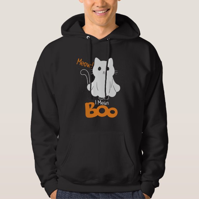Sudadera Ghost Cat Meow I Mean Boo Pumpkin Moon Halloween (Anverso)