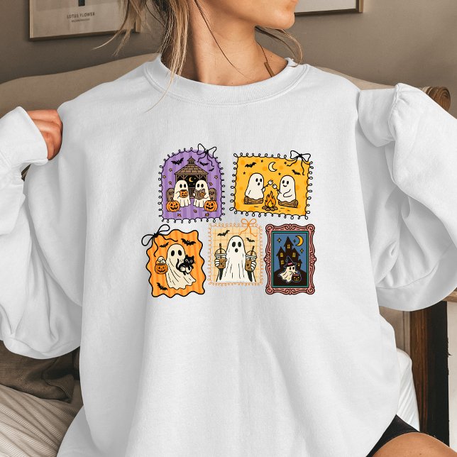Sudadera Ghost Stamps Women’s Halloween Sweatshirt | Cute C (Cute Halloween ghost stamp design)